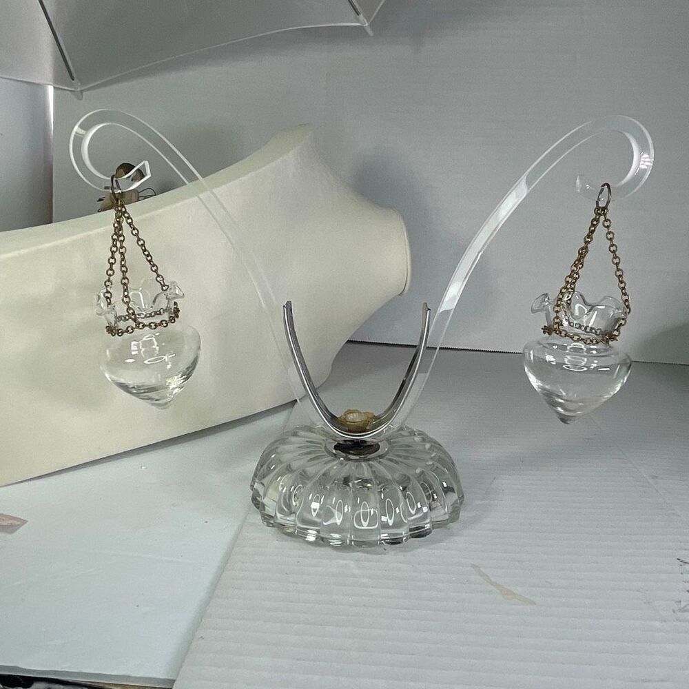 Antique apothecary pharmacy glass scale balances and hanger.